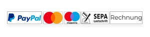 Zahlungsmethoden: PayPal, Master-Card, Maestro-Card, Sepa-Lastschrift und Rechnung