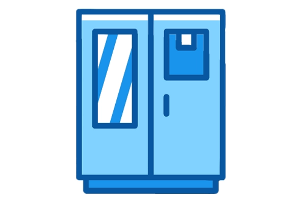 Es ist die Grafik eines blauen Kühlschranks abgebildet.