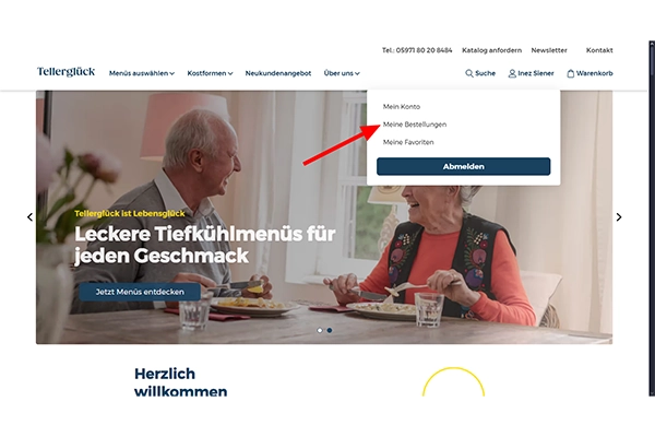 roter Pfeil zeigt auf Meine Bestellungen